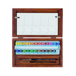 Набір акварельних фарб, VAN GOGH, 24кювети,пензлі - 2шт, палітра, дер.коробка, Royal Talens