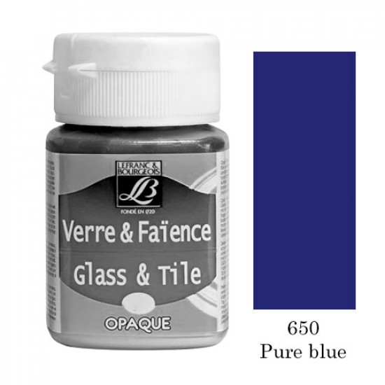Lefranc фарба по склу та кераміці непрозора Glass & Tile opaque 50 мл, #650 Pure blue (Чисто синій)