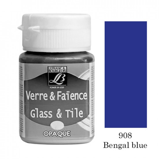 Lefranc фарба по склу та кераміці непрозора Glass & Tile opaque 50 мл, #908 Bengal blue (Синя бенгал