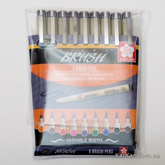 Набір лінерів-пензлів PIGMA Brush, 9кол., Sakura Набір лінерів-пензлів PIGMA Brush, 9кол., Sakura
