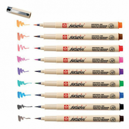 Набір лінерів-пензлів PIGMA Brush, 9кол., Sakura Набір лінерів-пензлів PIGMA Brush, 9кол., Sakura