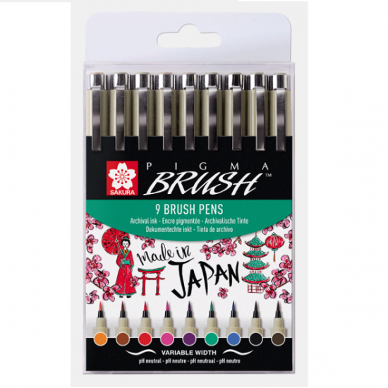 Набір лінерів-пензлів PIGMA Brush, 9кол., Sakura Набір лінерів-пензлів PIGMA Brush, 9кол., Sakura