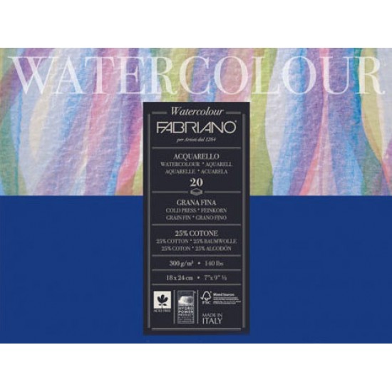 Fabriano Альбом для акварелі Watercolour 24х32 см 300 г/м.кв. 12 аркушів на спіралі 