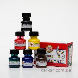 Туш для креслення, 20г., набір 6 кол., KОH-I-NOOR