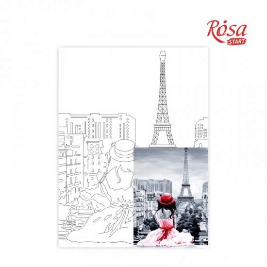 Полотно на картоні з контуром, Міста, "Париж 2", 30*40, бавовна, акрил, ROSA Talent