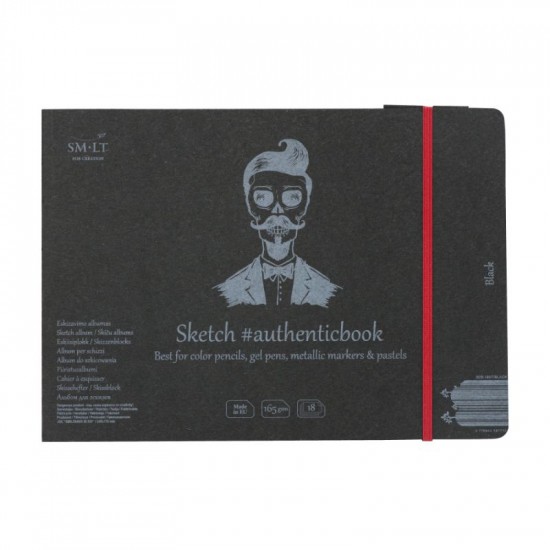 Альбом для рисунку AUTHENTIC (black) А5 (24,5*17,6см), 165г/м2, 18л, чорний папір, SMILTAINIS Альбом для рисунку AUTHENTIC (black) А5 (24,5*17,6см), 165г/м2, 18л, чорний папір, SMILTAINIS