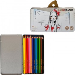 Олівці 12 коль. шестигранні d=4.0 в метав.пеналі, ColorCore (new), Marco