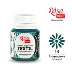 Фарба акрилова для тканин, Смарагдова (13), 20мл, ROSA TALENT Фарба акрилова для тканин, Смарагдова (13), 20мл, ROSA TALENT