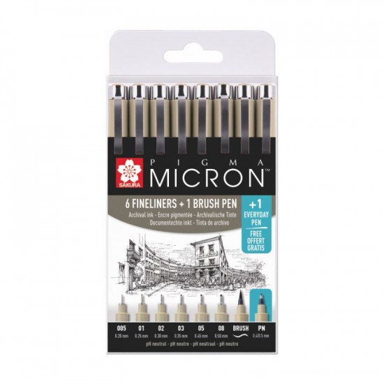Набір лінерів PIGMA MICRON 6шт, 1 лінер-пензель Pigma Brush + PIGMA Micron PN В ПОДАРУНОК, Sakura Набір лінерів PIGMA MICRON 6шт, 1 лінер-пензель Pigma Brush + PIGMA Micron PN В ПОДАРУНОК, Sakura