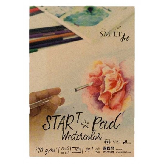 Склейка для акварелі STAR T А4, 240г/м2, 20л, натуральний білий, SMILTAINIS Склейка для акварелі STAR T А4, 240г/м2, 20л, натуральний білий, SMILTAINIS