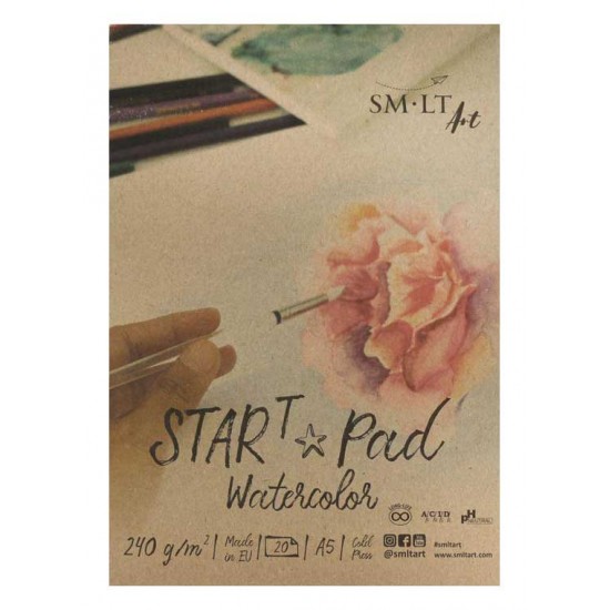 Склейка для акварелі STAR T А5, 240г/м2, 20л, натуральний білий, SMILTAINIS