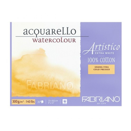 Fabriano Блок для акварелі Artistico Extra White, 23*30,5 см, 300 г/м2, 20 л., сер. зерно,100%бавова Fabriano Блок для акварелі Artistico Extra White, 23*30,5 см, 300 г/м.кв, 20 л., середнє зерно