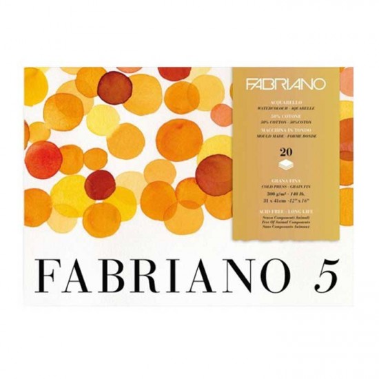 Fabriano Блок для акварелі Fabriano 5, 31*41 см, 300 г/м.кв, 20 л, середнє зерно, 50% бавовна Fabriano Блок для акварелі Fabriano 5, 31*41 см, 300 г/м.кв, 20 л, середнє зерно, 50 бавовна