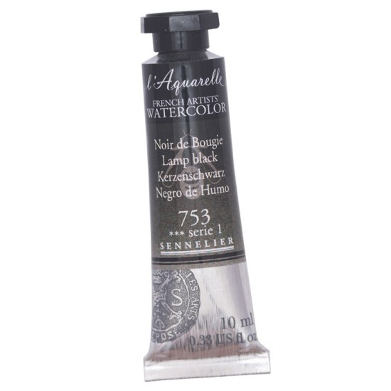 753 Фарба акварельна l'Aquarelle, S1 - Lamp black, 10ml, Sennelier 753 Фарба акварельна l Aquarelle, S1 - Lamp black, 10ml, Sennelier