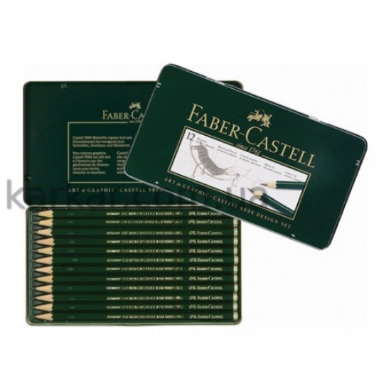 119064 Набір графітних олівців CASTELL 9000, 12шт 5Н-5В, мет. короб, Faber-Castell