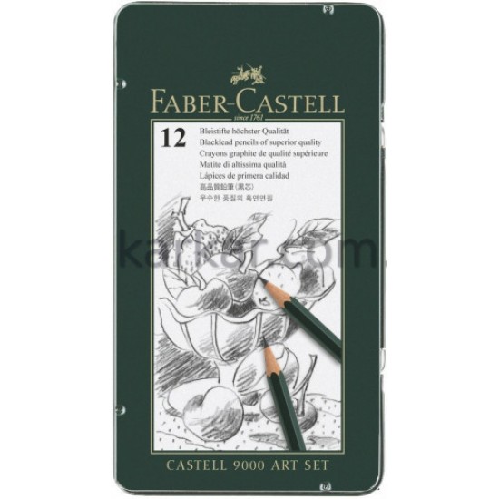 119065 Набір графітних олівців CASTELL 9000, 12шт 2Н-8В, мет. короб, Faber-Castell