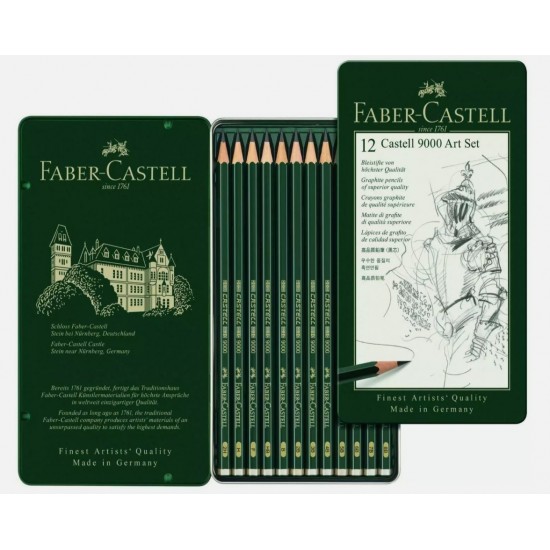 119065 Набір графітних олівців CASTELL 9000, 12шт 2Н-8В, мет. короб, Faber-Castell