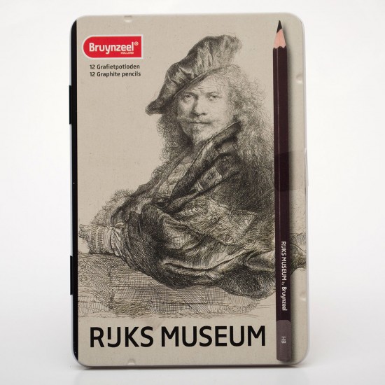 Набір графітних олівців DUTCH MASTERS, Автопортрет, Рембрандт, 12шт., метал, Bruynzeel