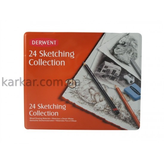 Набор материалов для графики Derwent "Sketching Collection" в мет.короб. 24 предм.(ассорти)