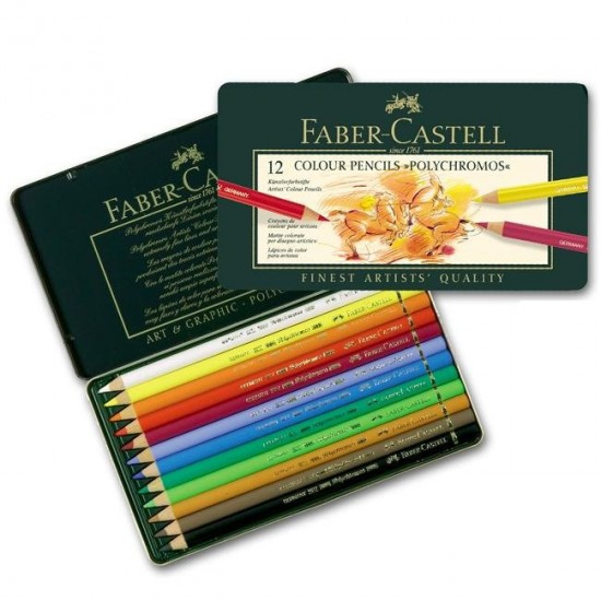 110012 Набір кольорових олівців POLYCHROMOS, 12шт, мет. коробка, Faber-Castell