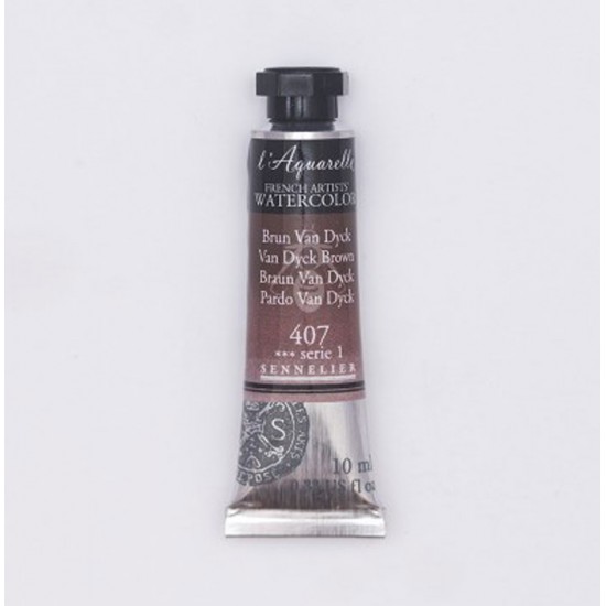 407 Фарба акварельна l'Aquarelle, S1 - Ван Дайк коричневый (Van Dyck Brown), 10ml, Sennelier 407 Фарба акварельна l Aquarelle, S1 - Ван Дайк коричневый (Van Dyck Brown), 10ml, Sennelier