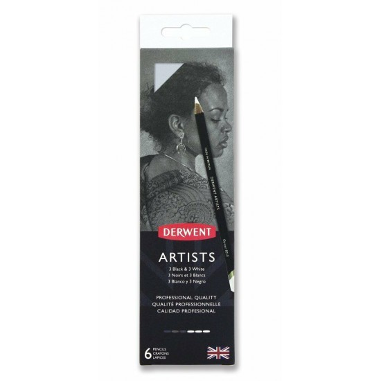 Набір кольорових олівців Artists Black and White, 6 шт, мет. коробка, Derwent