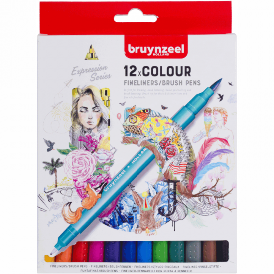 Набір лінерів-пензлів BRUSHPEN, двосторонні, 12кол., Bruynzeel
