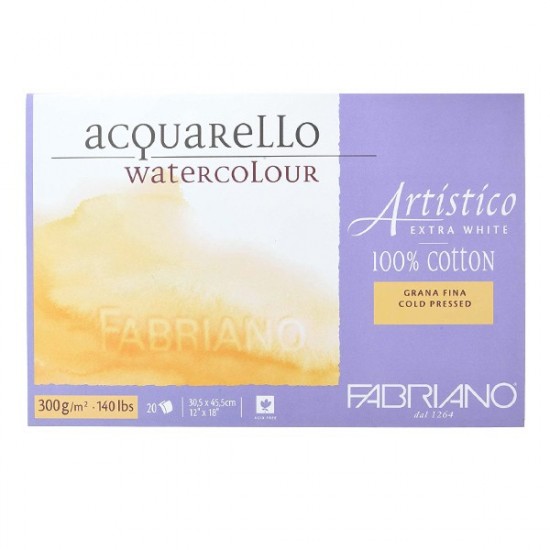 Fabriano Блок для акварелі Artistico Extra White,30,5*45,5 см,300 г/м2, 20 л.,сер. зерно,100%бавовна