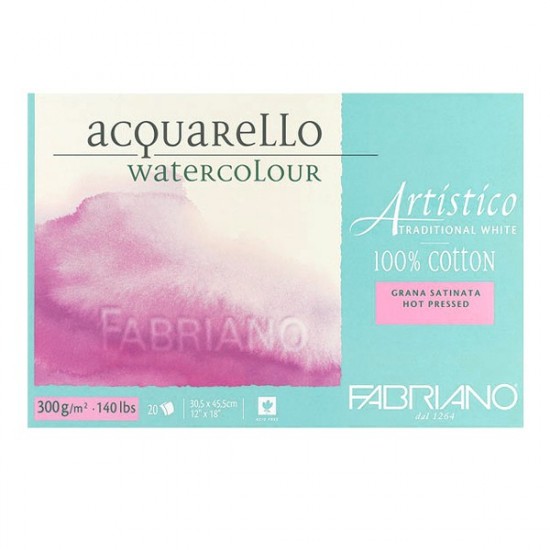 Fabriano Блок для акварелі Artistico 18*26 см, 300 г/м.кв, 20 л, середнє зерно, 100% бавовна Fabriano Блок для акварелі Artistico 18*26 см, 300 г/м.кв, 20 л, середнє зерно, 100% бавовна