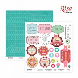 Папір для скрапбукінгу «Cake delicious» 3, двосторонній, 30х30см, 200г/м2, TM ROSA Talent Папір для скрапбукінгу «Cake delicious» 3, двосторонній, 30х30см, 200г/м2, TM ROSA Talent