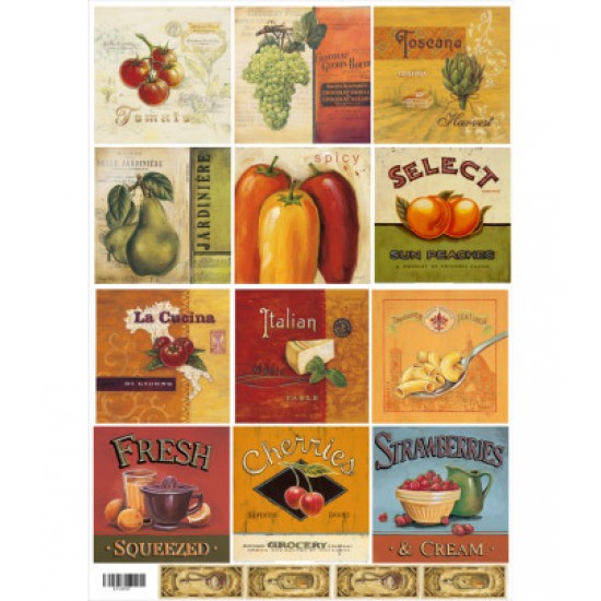 Декупажная карта(лазерн.печать) 29,5х42 "Карточки: фрукты, овощи и сыр."