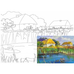 Полотно на картоні з контуром, Пейзаж №18, «Українське село», 30*40, бавовна, акрил, ROSA Talent