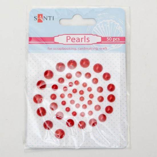 Набор жемчужин самоклеющихся красных, 50 шт, SANTI Набор жемчужин самоклеющихся красных, 50 шт, SANTI
