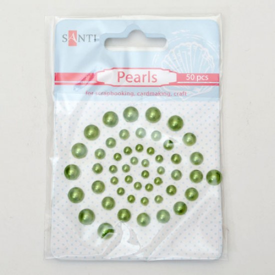 Набор жемчужин самоклеющихся зеленых радужных, 50 шт