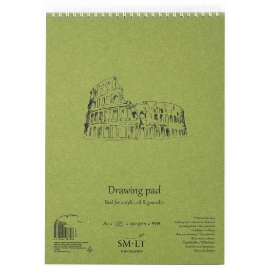 Альбом для акрилу та олії на спіралі AUTHENTIC (DRAWING) А4, 290г/м2, 20л, білий папір, SMILTAINIS