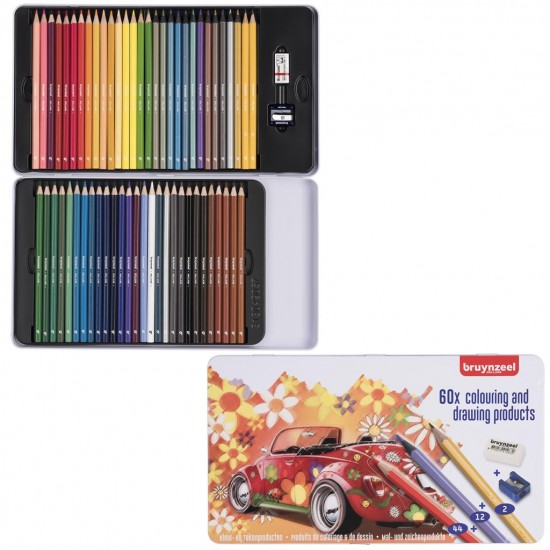 Набір кольорових олівців SUPER SIXTIES BEETLE, 60шт., мет.коробка, Bruynzeel