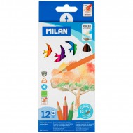 0742312 Набір кольор.олівців.трикут. акварельн. ТМ "MILAN" 12шт. з пензликом, D2, 9mm
