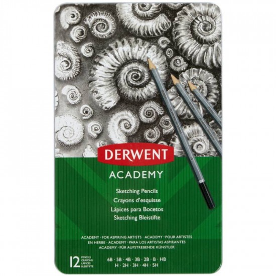 Набір графітних олівців Academy, 12шт., мет. коробка, Derwent