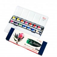 Набір акварельних фарб BOTANICAL, 14*2,5мл, кювета, Індіго метал. пенал, ROSA Gallery
