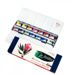 Набір акварельних фарб BOTANICAL, 14*2,5мл, кювета, Індіго метал. пенал, ROSA Gallery