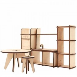 Набір лялькових меблів „Кухня“ 1, модерн, 8 предметів, фанера, ROSA TALENT Набір лялькових меблів „Кухня“ 1, модерн, 8 предметів, фанера, ROSA TALENT