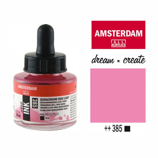 Туш акрилова AMSTERDAM INK (385) Хінакрідон рожевий світлий, 30мл, Royal Talens