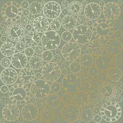 Лист односторонней бумаги с фольгированием Golden Clocks Olive 30,5х30,5 см Лист односторонней бумаги с фольгированием Golden Clocks Olive 30,5х30,5 см
