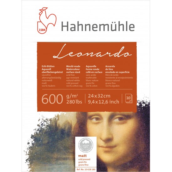 Hahnemuhle блок для акварелі Leonardo, 24*32 см, 600г/м, 10арк., середнє зерно, CP