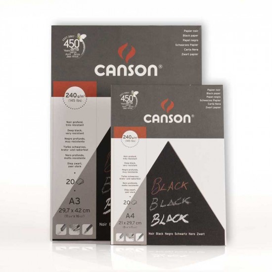 Canson Склейка для рисунку Black А4, 240г/м2, 20л., чорний папір