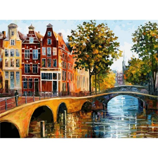 Полотно на картоні з контуром, Міста, „Амстердам, Пейзаж № 2“, 30х40, бавовна, акрил, ROSA START
