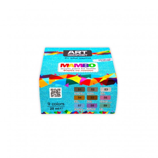 Набір: Фарба по тканині MAMBO 9*20 мл металік (51, 52, 53, 54, 55, 56, 57, 58, 59)