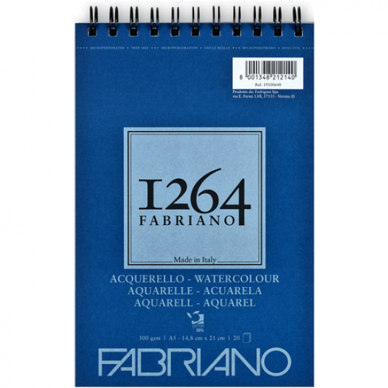 Fabriano альбом на спіралі для акварелі 1264 А5, 300г/м2, 20л, СР, 25% бавовни