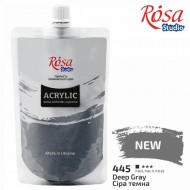 Фарба акрилова, Сіра темна (445), 200 мл, ROSA Studio