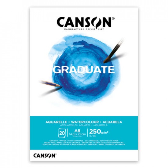 Canson блок паперу для акварелі хлодного пресування Graduate Watercolour 250 гр, А5, 14,8х21 см (20)